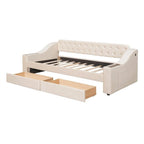 Lit de repos rembourré avec 2 tiroirs de rangement, cadre de lit de repos double avec accoudoirs de rangement et port USB, cadre de lit-canapé pour chambre à coucher