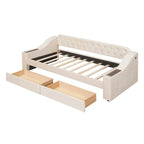 Lit de repos rembourré avec 2 tiroirs de rangement, cadre de lit de repos double avec accoudoirs de rangement et port USB, cadre de lit-canapé pour chambre à coucher