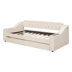 Lit de repos rembourré avec 2 tiroirs de rangement, cadre de lit de repos double avec accoudoirs de rangement et port USB, cadre de lit-canapé pour chambre à coucher