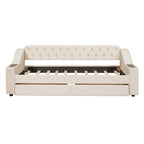 Lit de repos rembourré avec 2 tiroirs de rangement, cadre de lit de repos double avec accoudoirs de rangement et port USB, cadre de lit-canapé pour chambre à coucher