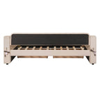 Lit de repos rembourré avec 2 tiroirs de rangement, cadre de lit de repos double avec accoudoirs de rangement et port USB, cadre de lit-canapé pour chambre à coucher