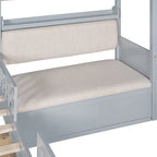 Lit cabane jumeau avec canapé, lit plateforme pour enfants avec deux tiroirs et étagère de rangement, gris