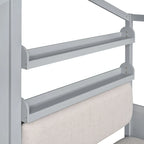 Lit cabane jumeau avec canapé, lit plateforme pour enfants avec deux tiroirs et étagère de rangement, gris