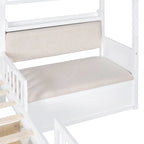 Lit cabane jumeau avec canapé, lit plateforme pour enfants avec deux tiroirs et étagère de rangement, gris
