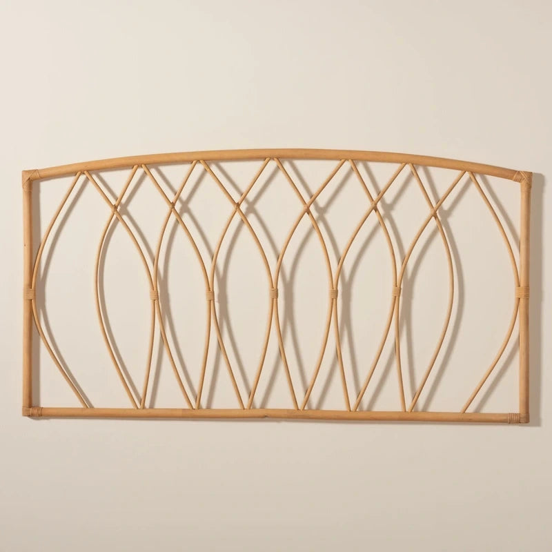 Tête de lit Queen murale en rotin naturel, fabriquée à la main, ornements en bambou, 162,1 cm de large