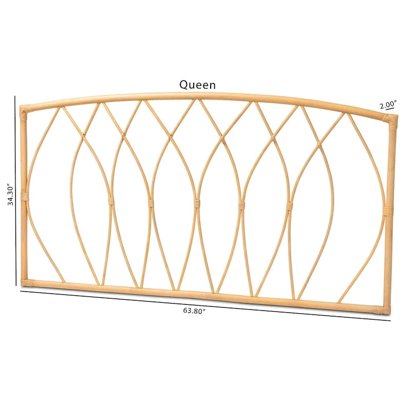 Tête de lit Queen murale en rotin naturel, fabriquée à la main, ornements en bambou, 162,1 cm de large