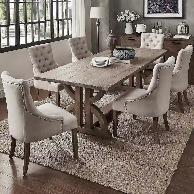 Salle à manger 7 pièces en bois recyclé de style rustique, style artisanal