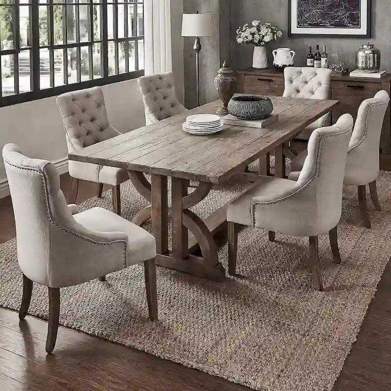 Salle à manger 7 pièces en bois recyclé de style rustique, style artisanal