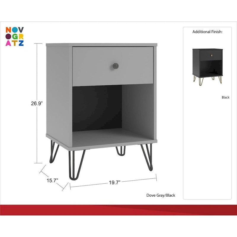 Table de chevet noire avec 2 tiroirs, rangement de chambre moderne