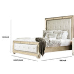 Lit Queen Size en Bois Rembourré en Similicuir, Or et Argent