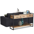 Console/Table d'appoint industrielle moderne 54", en bois de manguier massif et métal, couleur naturelle