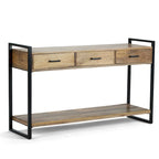 Console/Table d'appoint industrielle moderne 54", en bois de manguier massif et métal, couleur naturelle