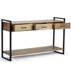 Console/Table d'appoint industrielle moderne 54", en bois de manguier massif et métal, couleur naturelle