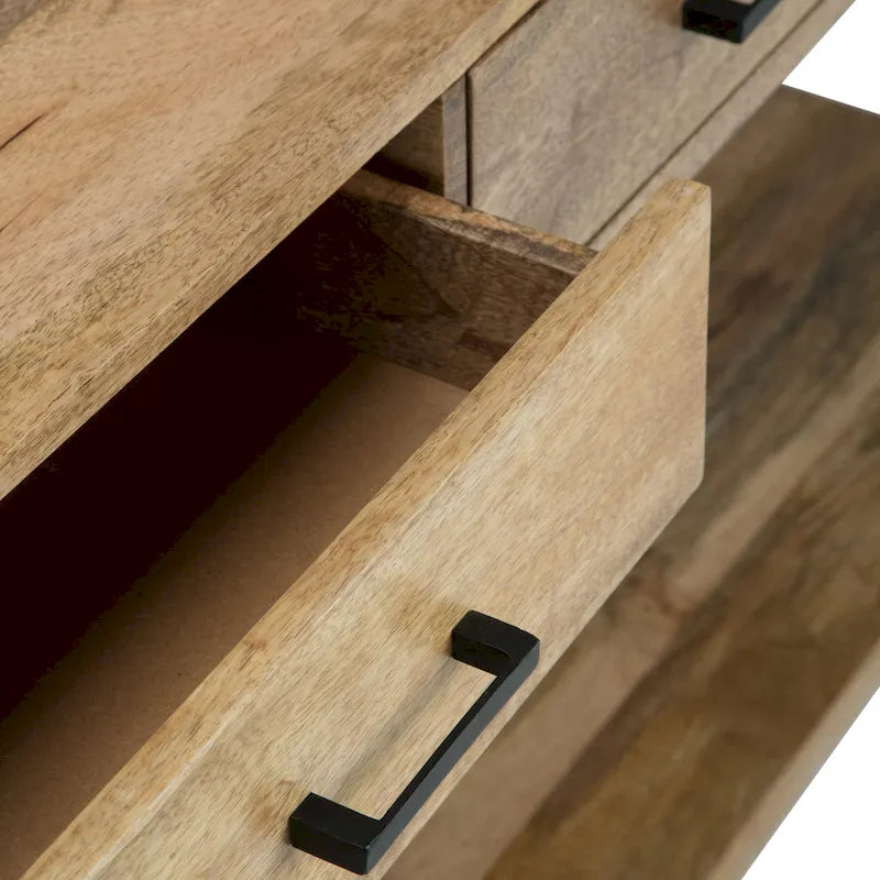 Console/Table d'appoint industrielle moderne 54", en bois de manguier massif et métal, couleur naturelle