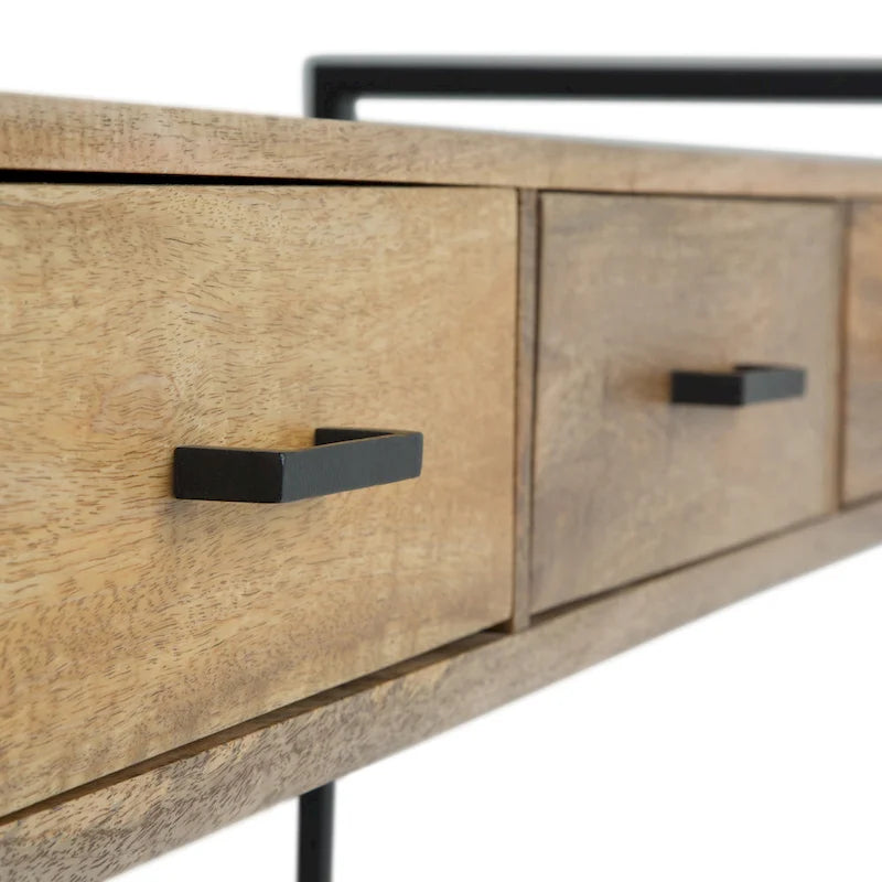 Console/Table d'appoint industrielle moderne 54", en bois de manguier massif et métal, couleur naturelle
