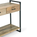Console/Table d'appoint industrielle moderne 54", en bois de manguier massif et métal, couleur naturelle