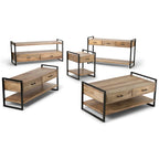 Console/Table d'appoint industrielle moderne 54", en bois de manguier massif et métal, couleur naturelle