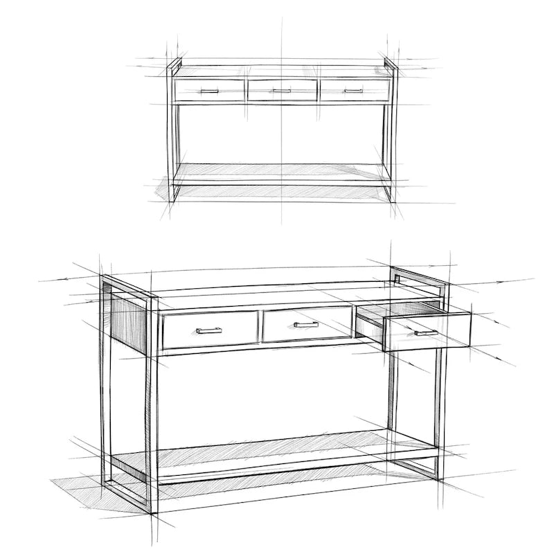 Console/Table d'appoint industrielle moderne 54", en bois de manguier massif et métal, couleur naturelle