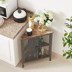 Table d'angle triangulaire industrielle avec double porte et étagère de rangement à 3 niveaux