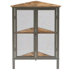 Table d'angle triangulaire industrielle avec double porte et étagère de rangement à 3 niveaux