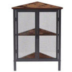 Table d'angle triangulaire industrielle avec double porte et étagère de rangement à 3 niveaux