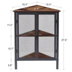 Table d'angle triangulaire industrielle avec double porte et étagère de rangement à 3 niveaux