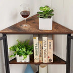 Table d'angle triangulaire industrielle avec double porte et étagère de rangement à 3 niveaux