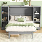 Lit escamotable Queen Size avec étagères, tiroirs et ports USB, Gris