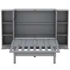 Lit escamotable Queen Size avec étagères, tiroirs et ports USB, Gris