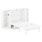 Lit escamotable Queen Size avec étagères, tiroirs et ports USB, Gris