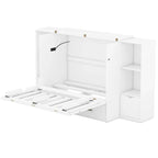 Lit escamotable Queen Size avec étagères, tiroirs et ports USB, Gris