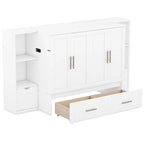 Lit escamotable Queen Size avec étagères, tiroirs et ports USB, Gris