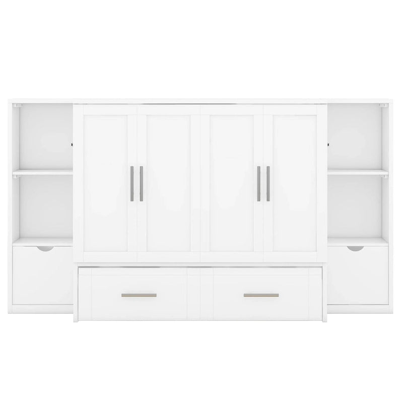 Lit escamotable Queen Size avec étagères, tiroirs et ports USB, Gris