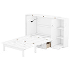 Lit escamotable Queen Size avec étagères, tiroirs et ports USB, Gris