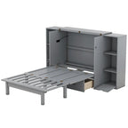 Lit escamotable Queen Size avec étagères, tiroirs et ports USB, Gris