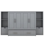 Lit escamotable Queen Size avec étagères, tiroirs et ports USB, Gris