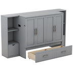 Lit escamotable Queen Size avec étagères, tiroirs et ports USB, Gris