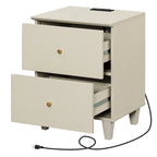 Table d'appoint avec station de recharge et 2 tiroirs, table de chevet moderne pour salon