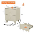 Table d'appoint avec station de recharge et 2 tiroirs, table de chevet moderne pour salon