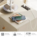 Table d'appoint avec station de recharge et 2 tiroirs, table de chevet moderne pour salon