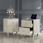 Table d'appoint avec station de recharge et 2 tiroirs, table de chevet moderne pour salon