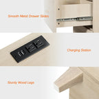 Table d'appoint avec station de recharge et 2 tiroirs, table de chevet moderne pour salon