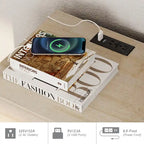 Table d'appoint avec station de recharge et 2 tiroirs, table de chevet moderne pour salon