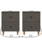 Table d'appoint avec station de recharge et 2 tiroirs, table de chevet moderne pour salon