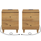 Table d'appoint avec station de recharge et 2 tiroirs, table de chevet moderne pour salon