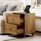 Table d'appoint avec station de recharge et 2 tiroirs, table de chevet moderne pour salon