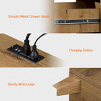 Table d'appoint avec station de recharge et 2 tiroirs, table de chevet moderne pour salon