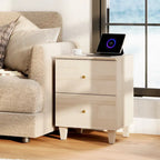 Table d'appoint avec station de recharge et 2 tiroirs, table de chevet moderne pour salon