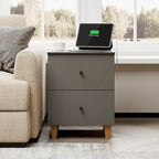 Table d'appoint avec station de recharge et 2 tiroirs, table de chevet moderne pour salon