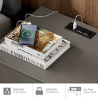 Table d'appoint avec station de recharge et 2 tiroirs, table de chevet moderne pour salon